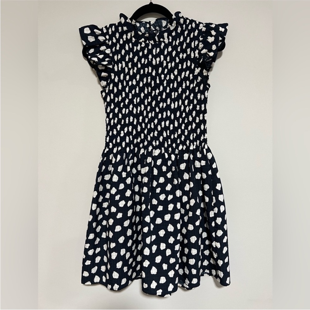 TCEC Navy and White Smocked Polka Dot Dress